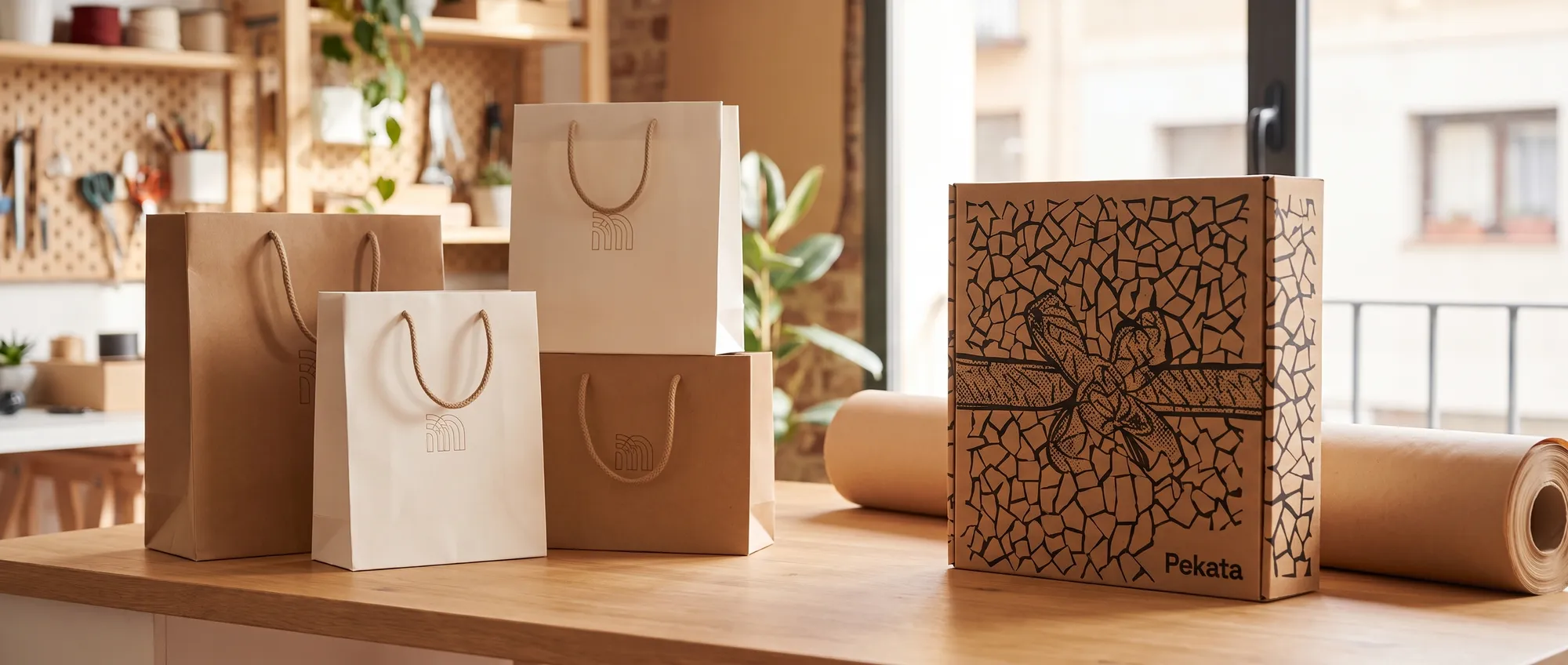 Bosses de paper kraft amb nansa de cordó personalitzades amb el logo d’una empresa