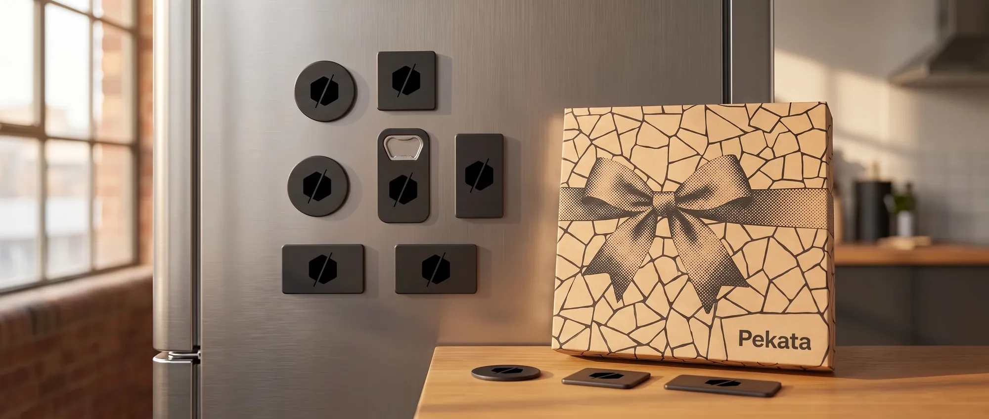 Imáns personalizados de vinilo flexible e de madeira co logo dunha empresa impreso