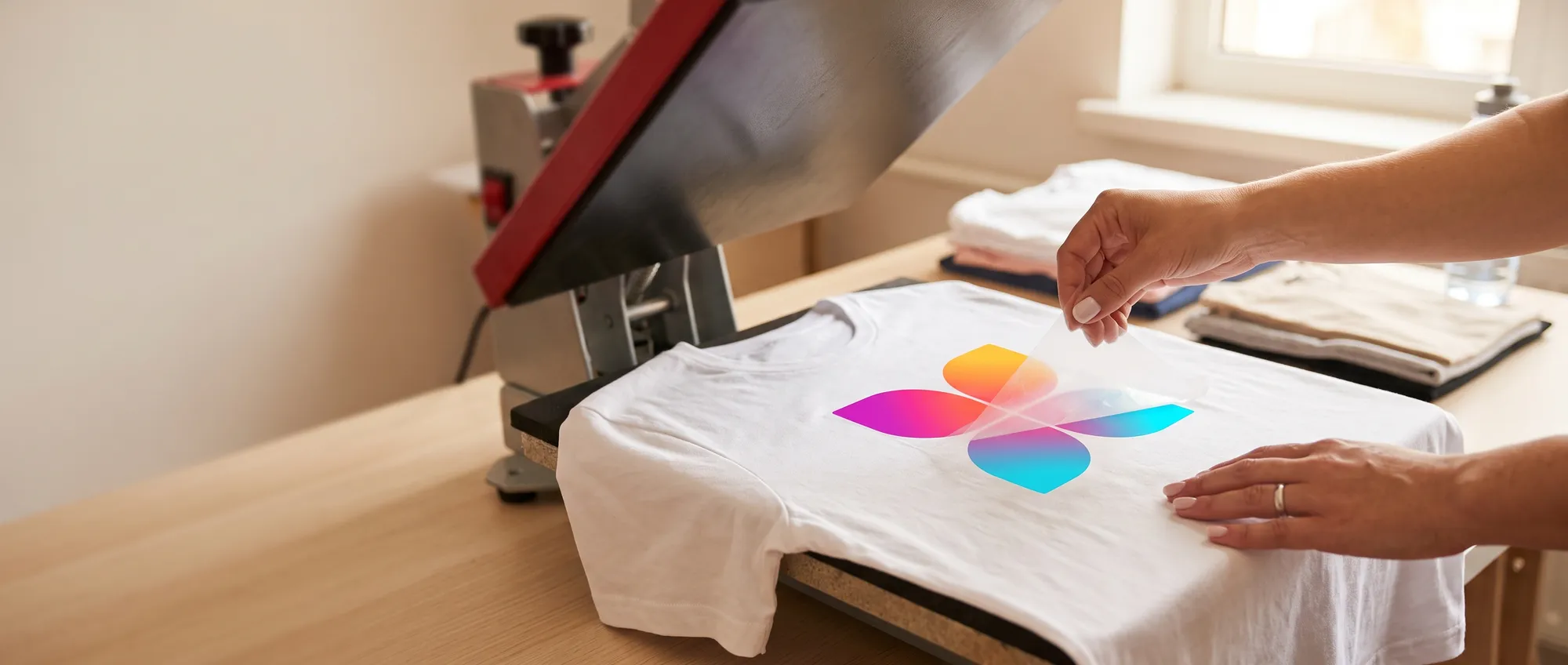 Camiseta con un logotipo a todo color con degradados, aplicado con transfer DTF
