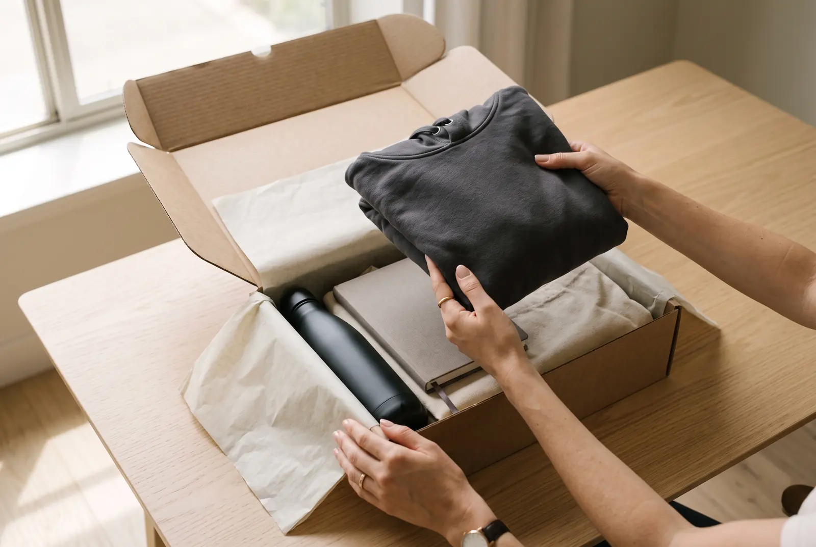 Caja de bienvenida con sudadera, botella y libreta